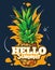 Hello summer vector fruit background with tropical pineapple