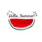 Hello Summer watercolor watermelon bright banner with text isolated