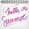 Hello summer. Welcoming memo card with lettering