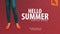 `Hello Summer` Young girl posing on studio background in summer sale promotional banner templates.