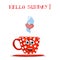 Hello Sunday card with cute cup on white background.