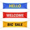 Hello, welcome and big sale vector banners