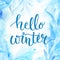 Hello winter banner with lettering, brush script