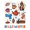 Hello Winter greeting card design, funny doodles
