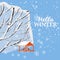 Hello Winter, snow landscape, bird feeder with feed, birds, tree covered with snow, vector, illustration, isolated