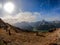 Helm - Remains of military bunker of First World War on mount Helm (Monte Elmo) with view of Sexten Dolomites