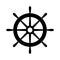 Helm ship icon. Black steering isolated on white background. Rudder boat silhouette. Simple outline ship helm for design travel pr