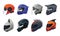 Helmet. Cartoon motorbike riding headgear. Safety equipment for motorcycle drivers. Head protection. Extreme racing