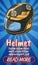 Helmet concept banner, comics isometric style