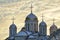 Helmet Domes of Assumption Cathedral at Winter Sunset Vladimir