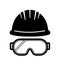 Helmet glasses safety construction vector sign symbol