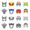 Helmet, mask on the head.Mask super hero set collection icons in cartoon,monochrome style vector symbol stock