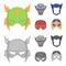 Helmet, mask on the head.Mask super hero set collection icons in cartoon,monochrome style vector symbol stock