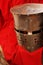 Helmet medieval armor red drapery