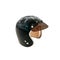 Helmet for a motorcycle, life safety accessory, black with a plastic visor and leather inside. Isolate on a white background, view