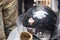 Helmet with trace of a bullet, Euromaidan, Kiev, Ukraine