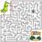 Help Crocodile to find the right path to Zoo, bone, grass. Three entrances, one exit. Answer under the layer. Square Maze Game.