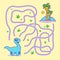 Help cute dino find the right path to plant. Labyrinth. Maze game for kids. Vector illustration.