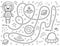 Help a cute lion astronaut find a way to the flying saucer. Black and white space maze for kids