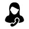 Help Desk icon vector female user person profile avatar with phone symbol for business contact and communication in flat color