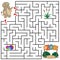 Help Elephant to find the right path to the grass, balls and Zoo. Three entrances, one exit. Answer under the layer. Square Maze