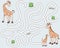 Help the giraffe find the pathway to family. Logic Game for kids. Entry and exit. Funny Labyrinth with solution. Educational maze