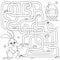 Help little bunny find path to Easter basket with eggs. Labyrinth. Maze game for kids. Black and white vector illustration for col