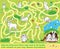 Help the little hare find a safe road to his family. Color animals on your way. Beware of predators! Coloring maze or labyrinth
