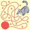 Help little kitten find path to ball of thread. Labyrinth. Maze game for kids