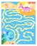 Help the pink dinosaur get to the blooming meadow. Dinosaurs in Jurassic Park. Maze game for kids. Full color hand