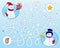 Help the snowman find the way in the maze. Puzzle game for children on a winter background. A simple educational game for