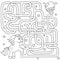 Help unicorn find path to ice cream. Labyrinth. Maze game for kids. Black and white vector illustration for coloring book
