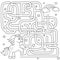Help unicorn find path to rainbow. Labyrinth. Maze game for kids. Black and white vector illustration for coloring book