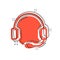 Helpdesk icon in comic style. Headphone cartoon vector illustration on white isolated background. Chat operator splash effect