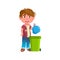 helpful boy kid taking out trash in bucket cartoon vector