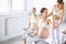 helpful caucasian fitness couch teaching training pregnant women
