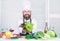 Helpful for healthy. Chef man in hat. Secret taste recipe. Dieting and organic food, vitamin. Bearded man cook in