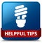 Helpful tips (bulb icon) blue square button red ribbon in middle