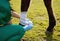 Helping animals was a photo of her soul. Shot of a unrecognizable veterinarian putting a bandage on a horse on a farm.
