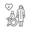 helping and caring for disabled people at home line icon vector illustration