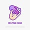 Helping hand: child hand in adult. Thin line icon. Modern vector illustration of adoption, charity or support