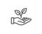 Helping hand line icon. Charity gesture sign. Startup plant. Vector