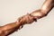 Helping hand outstretched, isolated arm, salvation. Close up help hand. Rescue, helping gesture or hands. Helping hand