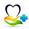 Helping hands medical health heart care hands donation logo icon vector designs on white background