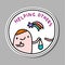 Helping others hand drawn vector illustration in cartoon comic style pin sticker patch shopping bag man cheerful