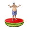 Helpless Obese Man Standing Watermelon Weight Gain