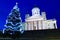 Helsinki Cathedral with Christmas tree at twilight