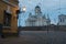 Helsinki Cathedral at twilight with tracks for the trams in the front, Helsinki, Finland