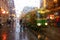 Helsinki city tram on Aleksanterikatu street on wet December afternoon