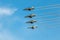 Helsinki, Finland - August 6 2021: KAIVARI-21 AIRSHOW, Finnish air force display team Midnight Hawks flying in line formation